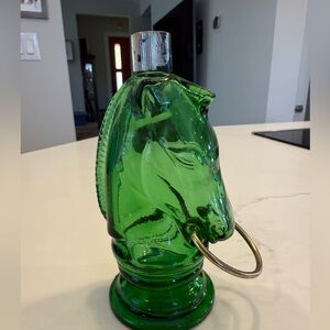 Vintage 1970s Avon figural cologne bottle shaped like a horse head.